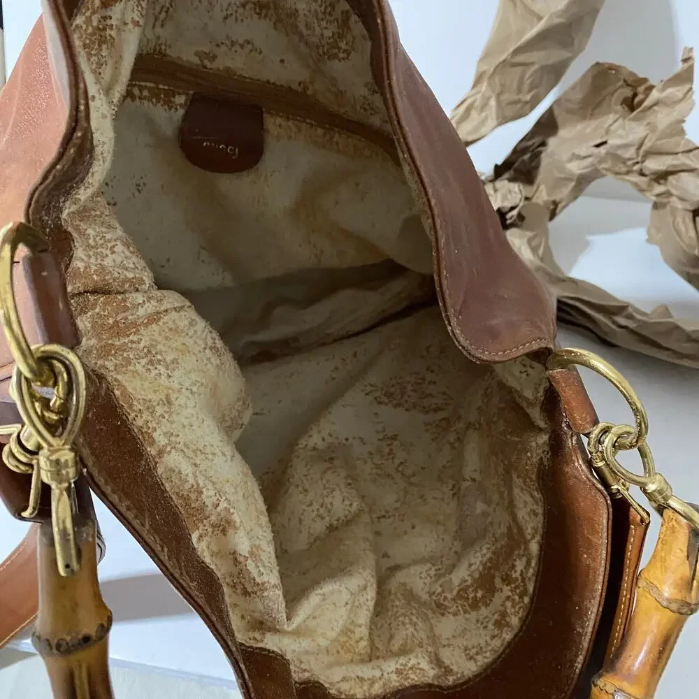 Gucci Vintage Hobo Hand Bag Purse Bamboo Brown Tan Calf leather Diana Tote - Picture 13 of 16